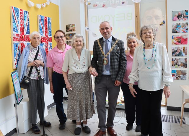 Care home residents joined the Mayor of Rugby, Cllr Simon Ward, at a tea party at Rugby Art Gallery and Museum to celebrate the Good Times' VE Day-inspired art workshops.